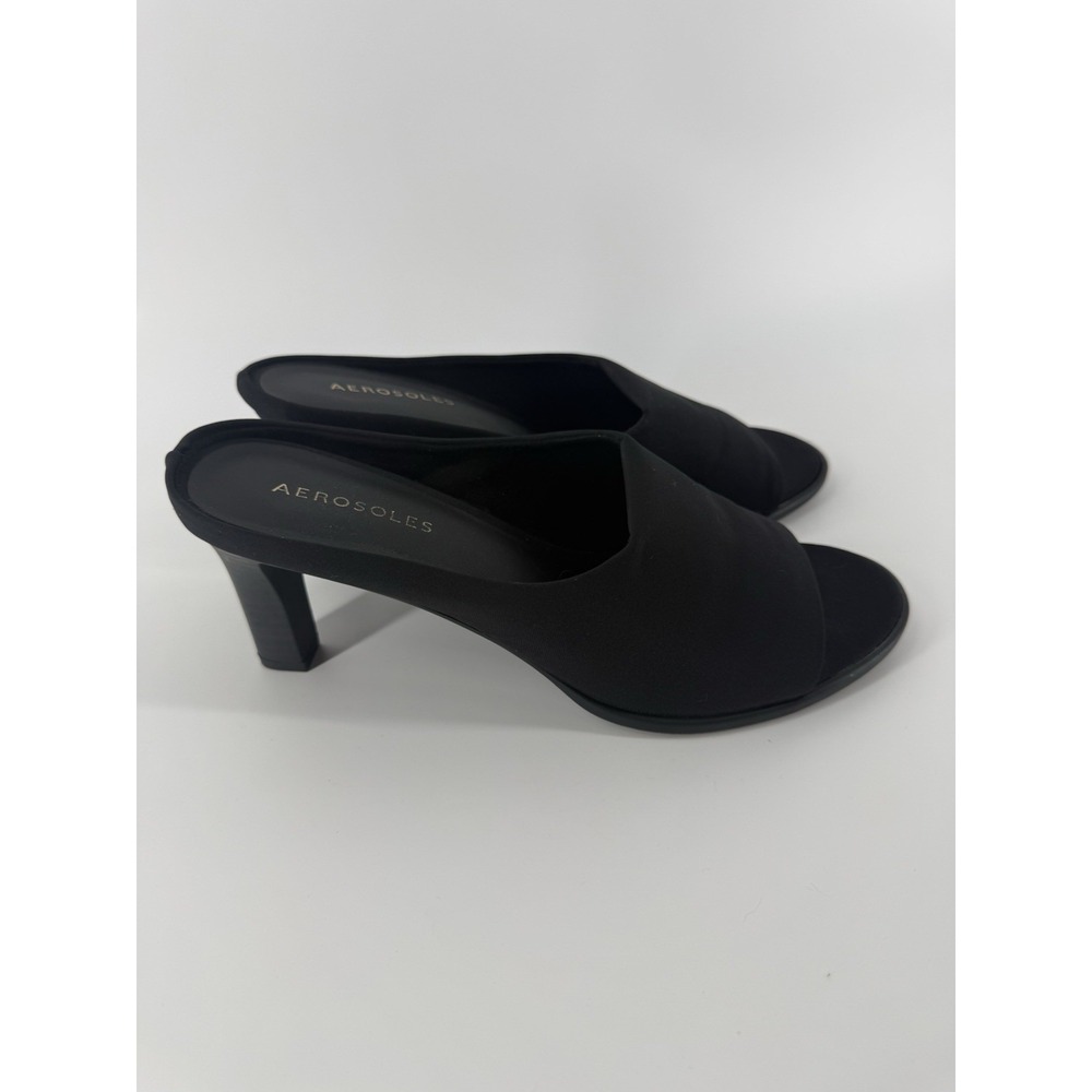 Aerosoles Black Suede Heel Women's 8.5 Sandals Comfort Slide